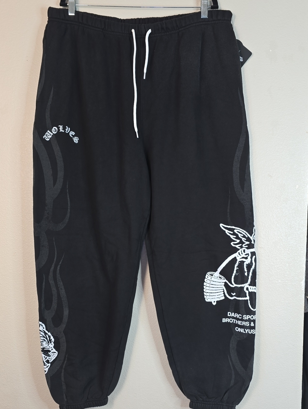 Darc Sport X Powerhouse Unisex Black Graphic Sweatpants with White Drawstring